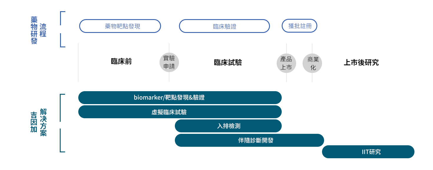 藥物研發流程與吉因加解決方案映射圖